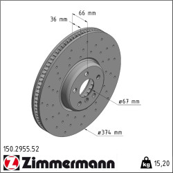 Zimmermann 150.2955.52 Bremsscheibe für BMW 5 7 6 8 X7 3 G11 G12 G30 F90 G31