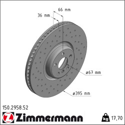 Zimmermann 150.2958.52 Bremsscheibe für BMW 5 7 6 X5 8 X7 X4 G11 G12 G30 F90