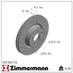Zimmermann 550.5601.52 Bremsscheibe für TESLA MODEL S 5YJS 5YJX